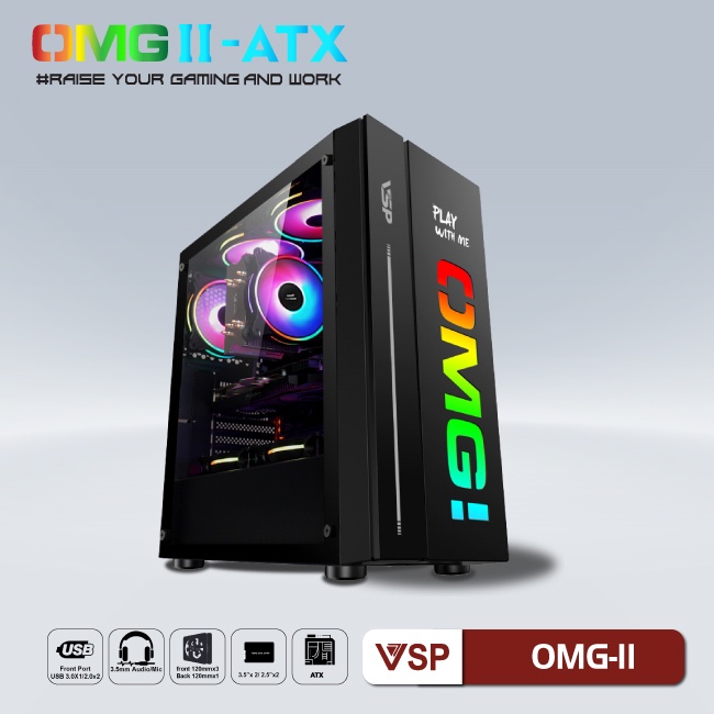 Vỏ máy tính Case VSP OMG II ATX LED Gaming (ĐEN) - Hãng phân phối