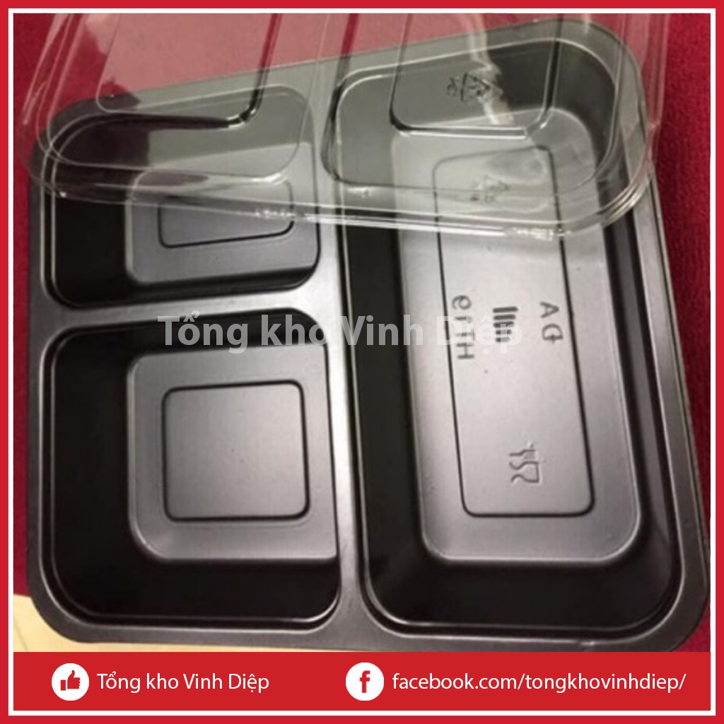 Combo 50 hộp cơm nhựa 3 ngăn dùng 1 lần, có bán kèm đũa, thìa nhựa