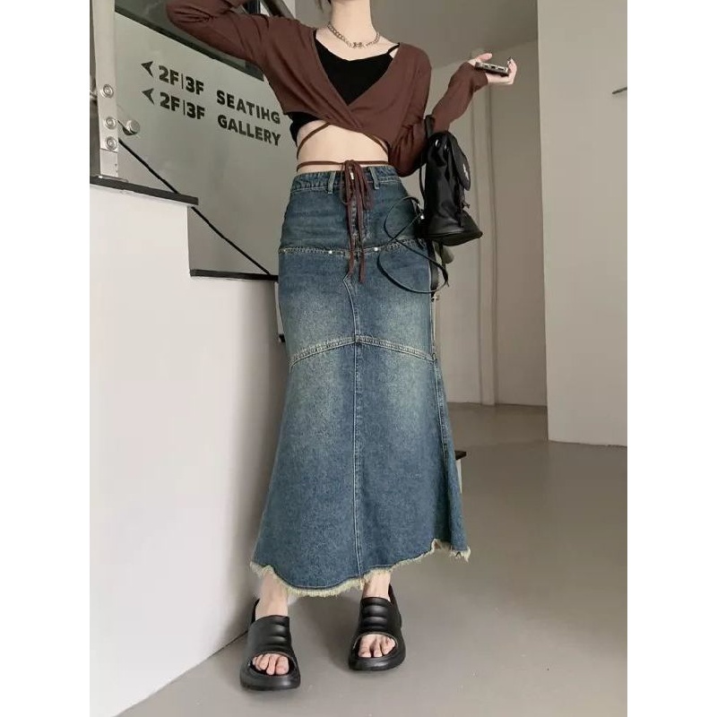 IMAODOU Chân váy jean Đuôi Cá Dài Lưng Cao Thời Trang 2023 Mới