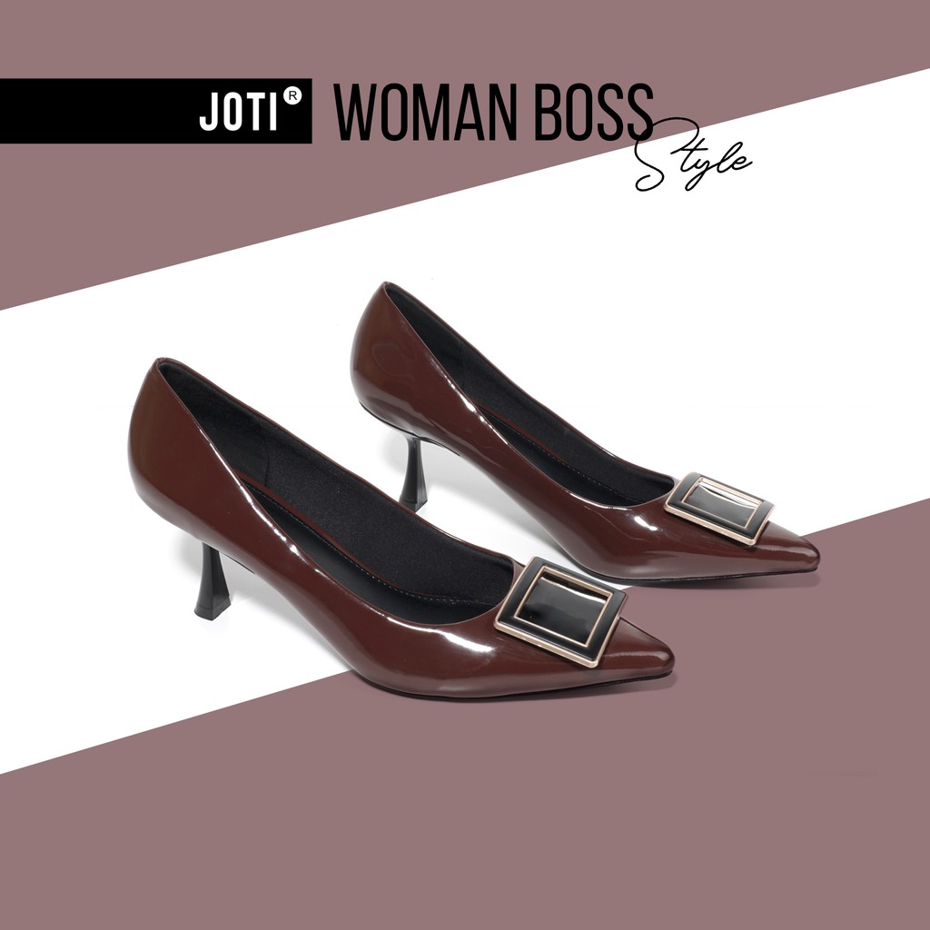Giày Cao Gót Nữ JOTI Elise 3266VN7 - Mũi Nhọn Bít Gót Đế Nhọn Cao 7cm Da Bóng - Mang Công Sở Dự Tiệc