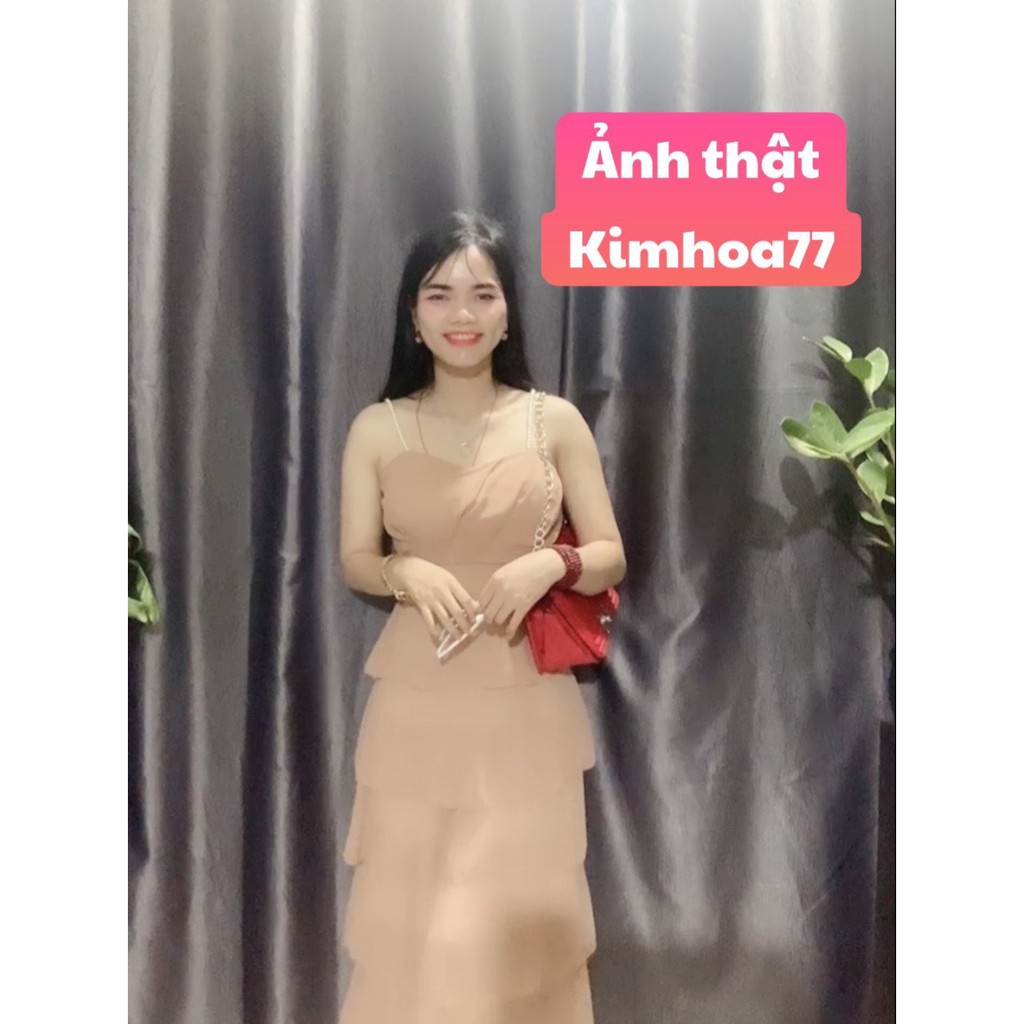 Đầm nữ dự tiệc dạng tầng 2 dây đính ngọc kèm mút ngực chất voan 2 lớp freesize trắng và nude | BigBuy360 - bigbuy360.vn