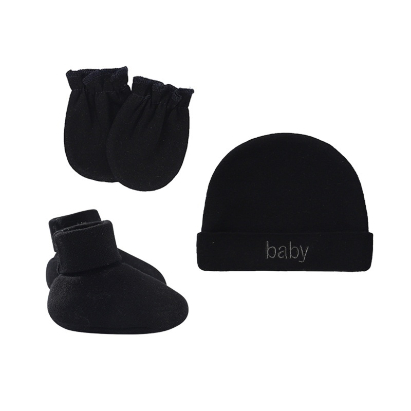 Bộ Vỏ Bọc Chân + Găng Tay + Mũ Bằng Cotton Một Lớp Giữ Ấm Cho Bé Sơ Sinh