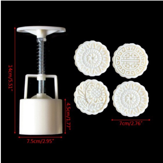 Khuôn trung thu nhấn lò xo 4 mặt tròn 125gr