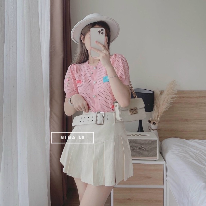 Chân Váy Xếp Ly Lưng Cao Kèm Thắt Lưng 4 Màu Chất Kaki Thô