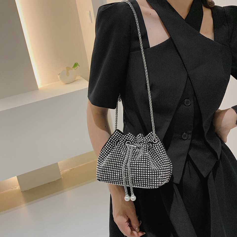 Toàn Bộ Túi Đeo Vai Dây Rút Đính Đá Lấp Lánh Phong Cách Hàn Quốc Thời Trang Cho Nữ