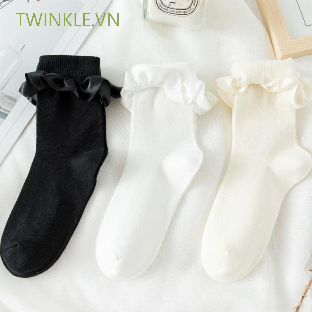 Tất Cotton Cổ Cao Viền Ren Dễ Thương Dành Cho Nữ