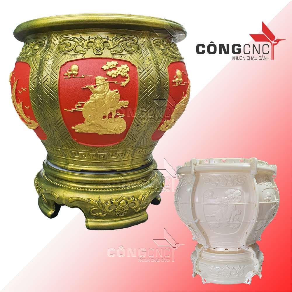 Khuôn chậu tròn chum 60 họa tiết thuyền_ mục đông chăn trâu kèm chân đôn