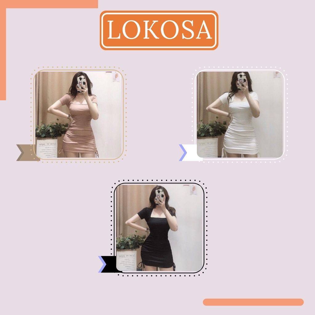 Đầm Body Sexy LOKOSA Váy nữ Dự tiệc thiết kế bó nhún rút dây ngắn ôm eo sang chảnh 3 VDE29