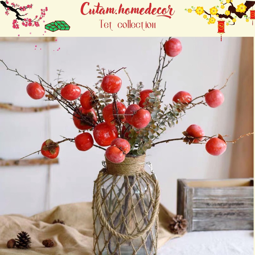 Cành hồng giả, quả hồng trang trí nhà cửa ngày Tết - cutam.homedecor