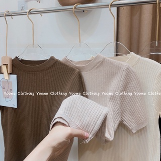 áo len lông thỏ cổ tròn basic tay cộc yoome clothing