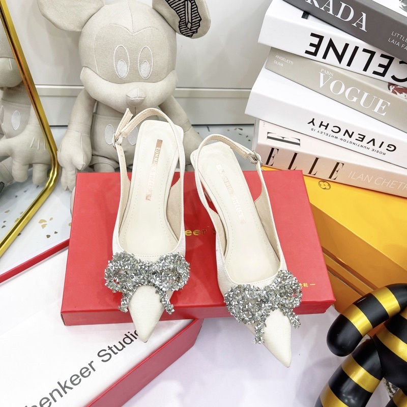 Sandal nơ đá gót nhọn fullbox hàng quảng châu cao cấp