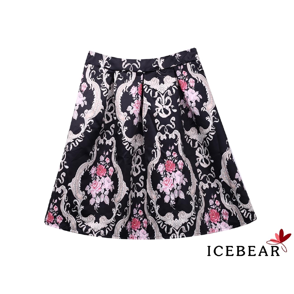 A2R-Vintage Women Floral Stretch High Waist Pleated Swing Long Dress Party A-Line Skirt