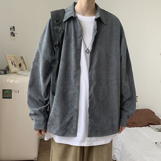 (sẵn size s) Áo sơ mi nhung tăm tay dài phong cách Hàn Quốc cho nam (có ảnh thật)