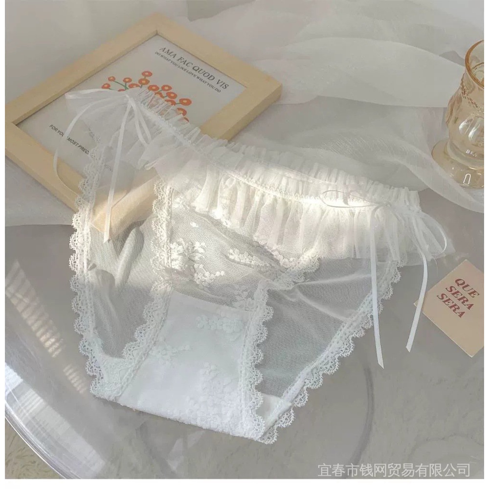 Quần Lót Cotton Phối Ren Lưới Mỏng Màu Trắng Sữa ~ Nam Giới Quyến Rũ Ngọt Ngào Mùa Hè Đáy Bay