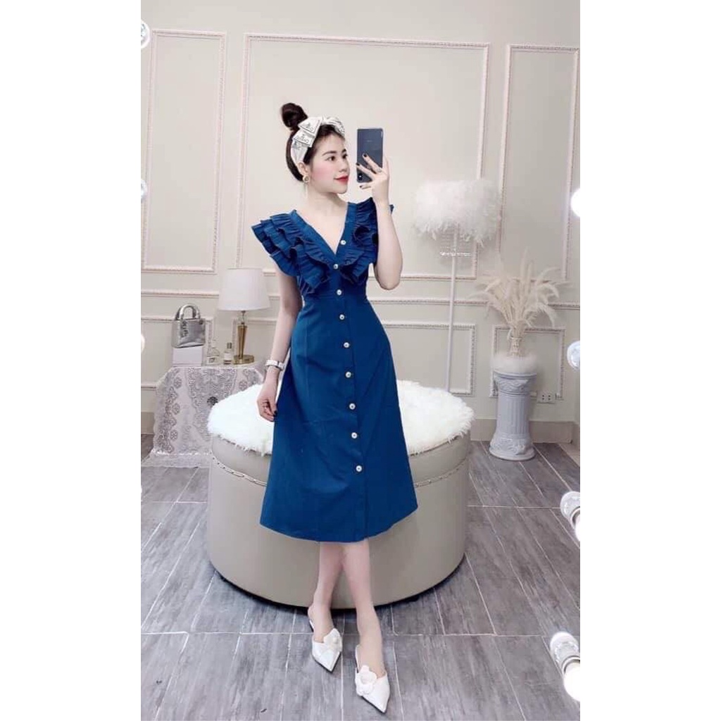 (Ảnh thật) Pass đầm maxi đi biển màu xanh coban chưa giật tag V23