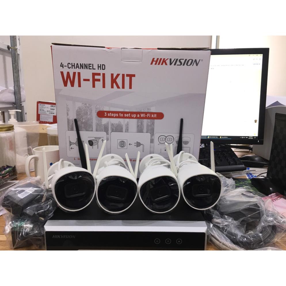 Bộ kit 4 Camera wifi có mic và 1 đầu ghi IP 2MP HIKVISION NK42W0H  CẮM LÀ CHẠY