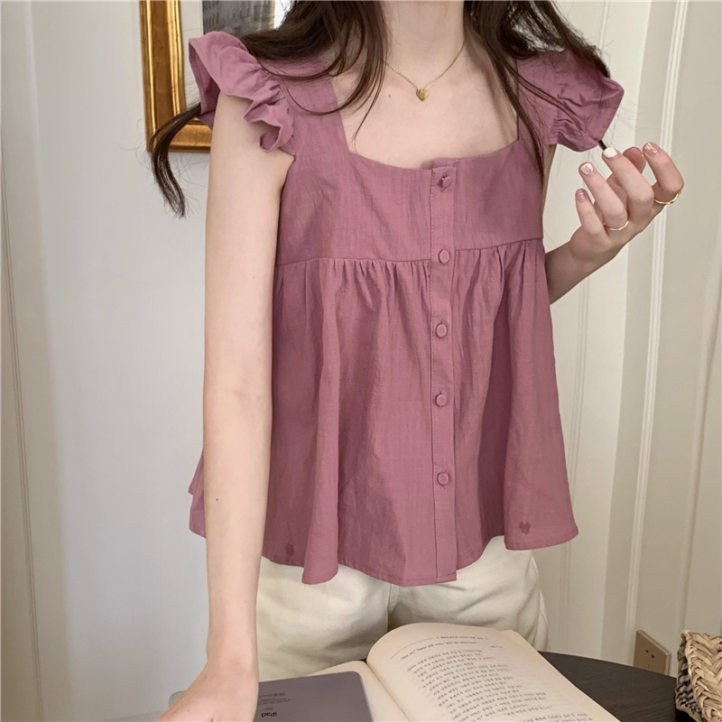 Áo Sát Nách Cổ Vuông Cài Nút Ngọt Ngào Phong Cách Mới 52247