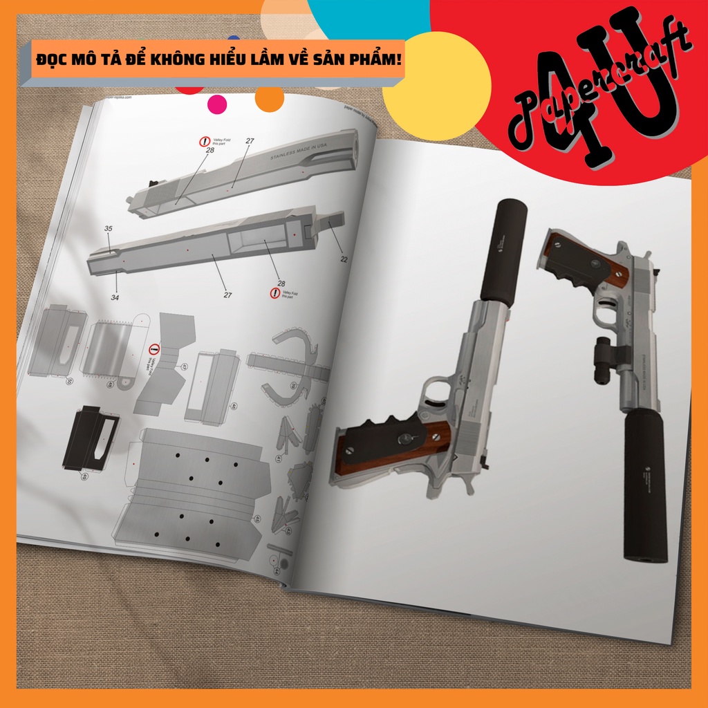 Mô hình giấy 3D , đồ chơi lắp ráp mô hình giấy Colt M1911 phiên bản Hitman