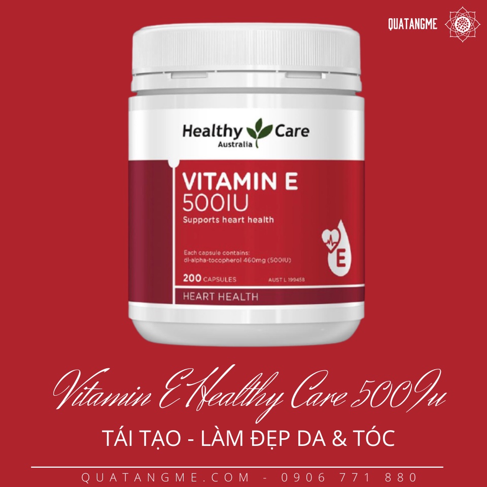 Viên uống Healthy Care Vitamin E 500IU chống oxy hóa 200 viên Maxwell