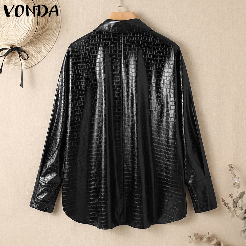 Áo khoác nữ VONDA bằng da dài tay màu trơn thanh lịch thời trang