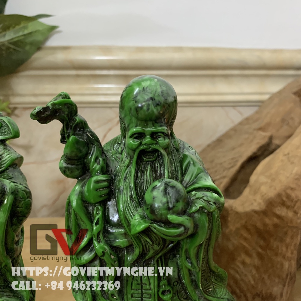 Tượng đá trang trí phong thủy tượng Tam Đa Phúc Lộc Thọ - Chiều Cao 20cm - Màu xanh lục bích