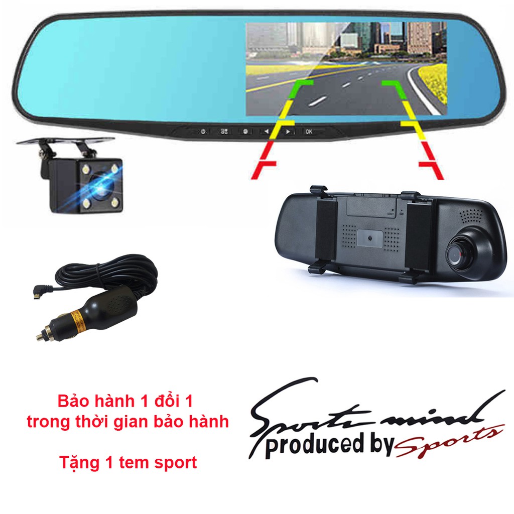 Camera hành trình tích hợp camera lùi, gắn gương chiếu hậu, Vehicle BlackBox fullHD 1080.