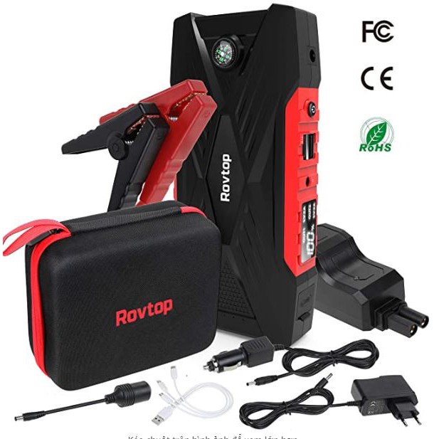 Thiết bị kích bình ắc quy ô tô kiêm pin sạc dự phòng Rovtop Powerbank Starthilfe 16000mAh, 600A có đèn pin LED