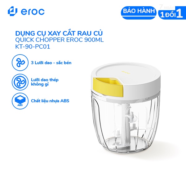 Dụng Cụ Xay Cắt Rau Củ Quả 5 Lưỡi Dao Bằng Tay 900ml Quick Chopper Eroc V-KT-90-PC01 - Hàng Chính Hãng Eroc