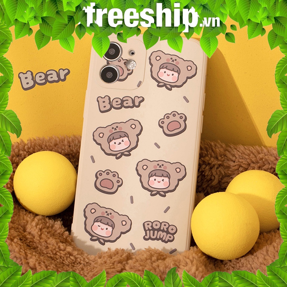 ốp iphone cạnh vuông chất mịn hình gấu dễ thương tinh nghịch ốp lưng ip  6 7 8plus x xsmax xr 11 12 promax