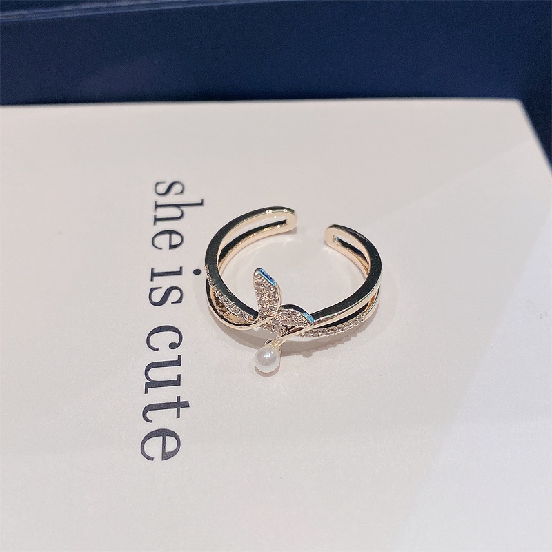 [Hàng Mới Về] Nhẫn Dạng Hở Đính Ngọc Trai Và Kim Cương Nhân Tạo Dễ Thương Cho Nữ