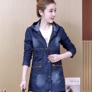 ÁO KHOÁC JEAN NỮ FORM DÀI PHỐI NÓN