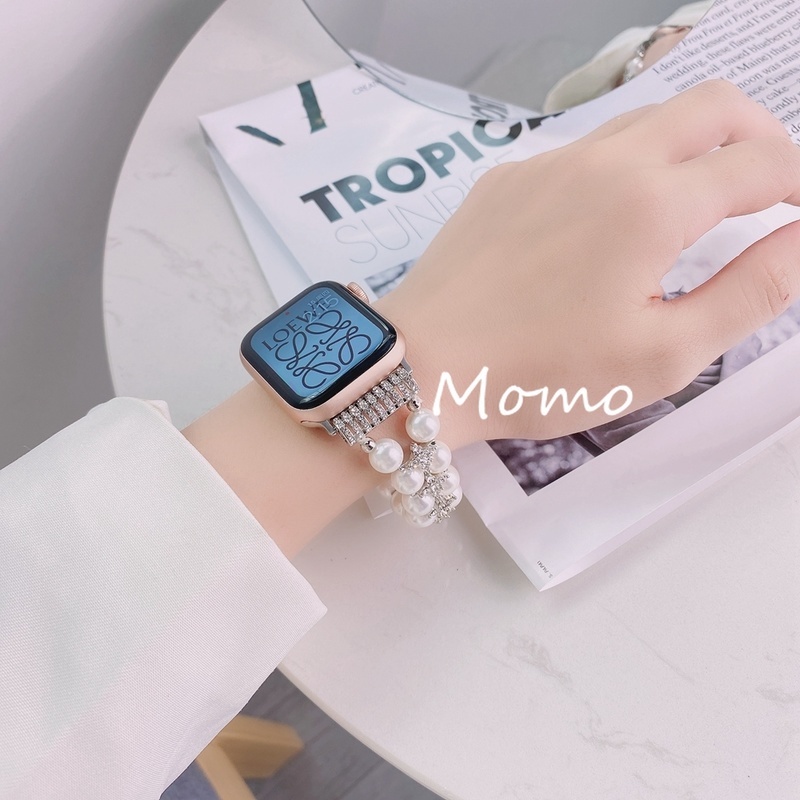 Dây Đeo Phối Ngọc Trai Sang Trọng Cho Đồng Hồ Smart Watch Series 7 6 5 4 3 2 1 45mm 44mm 42mm 40mm 38mm