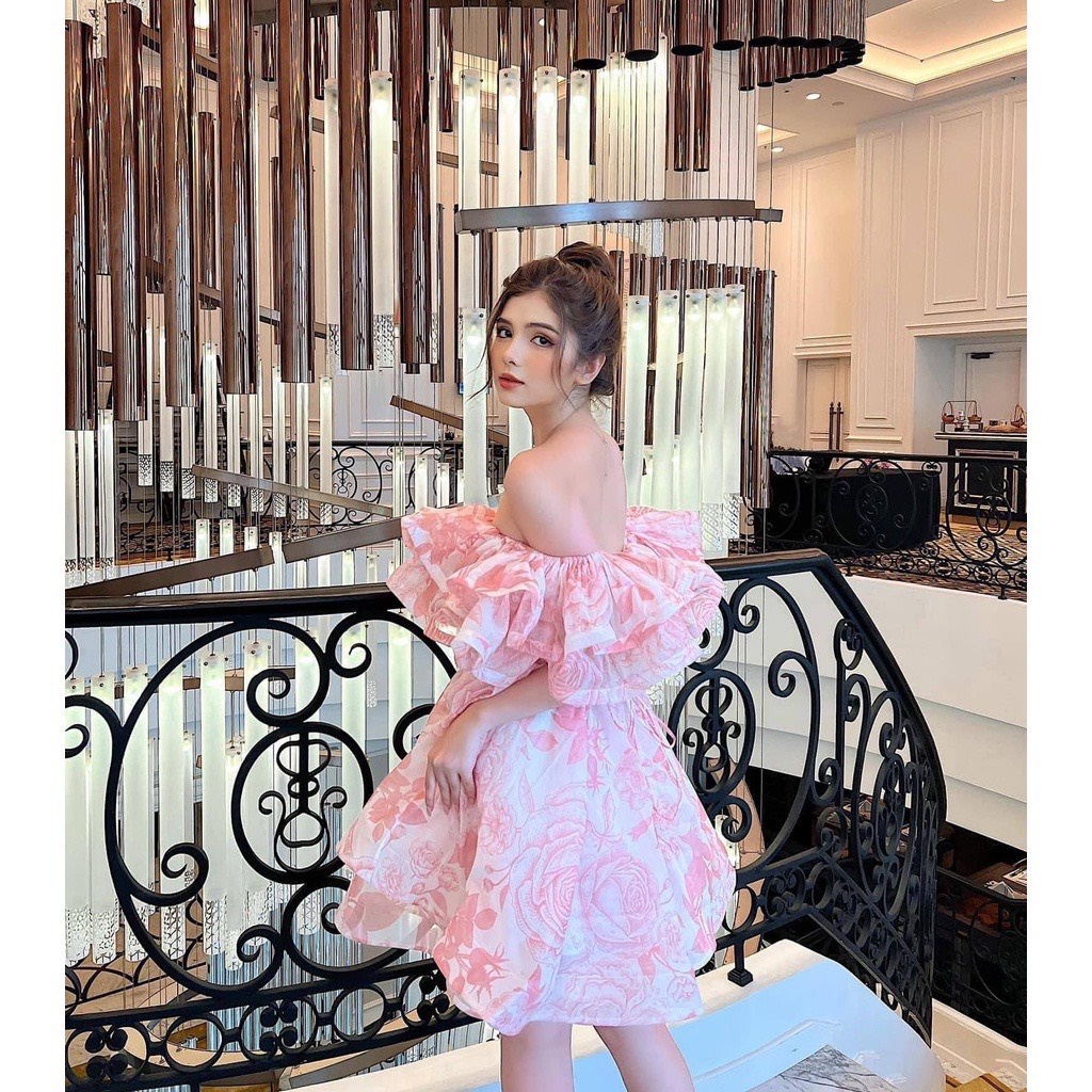 Đầm Nữ Bèo Trễ Vai Bèo Tầng Cực Dễ Thương Hàng Nhà May Có Lót Toàn Thân .