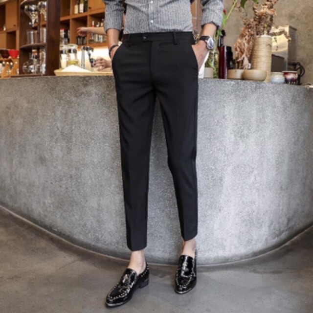 Quần vải nam dáng ống côn hàn quốc, vải co giãn dầy dặn
