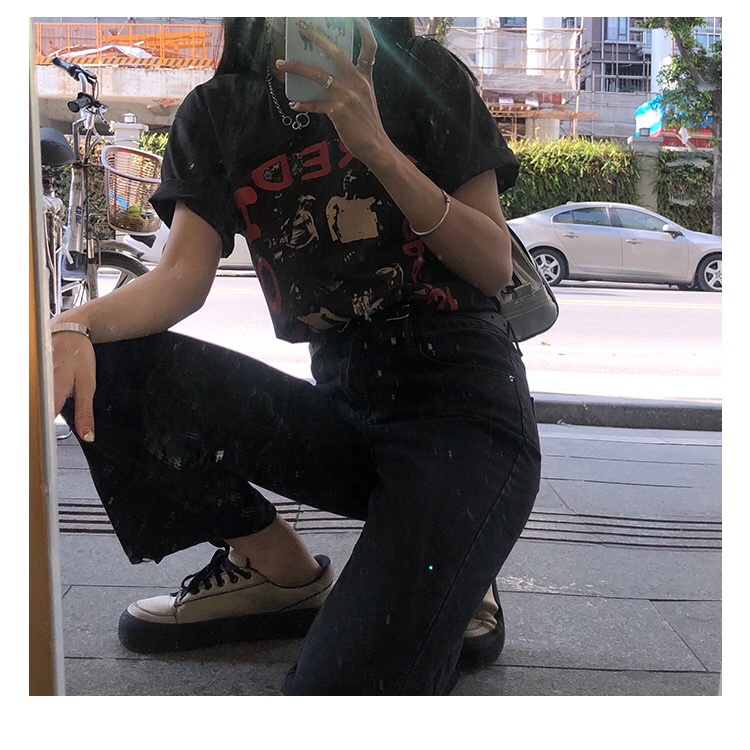 Áo Thun Nữ Ngắn Tay Cổ Tròn In Hình Phong Cách Cổ Điển Mới