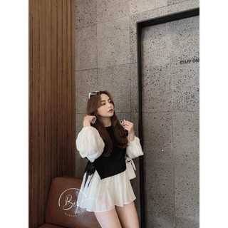 Áo tay phồng mẫu peplum cột eo