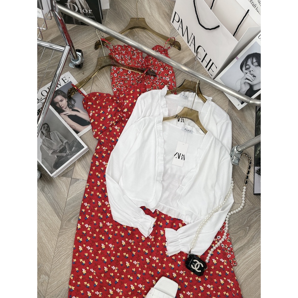 Set váy 2 dây hoa nhí dáng dài áo khoác ngoài mongtoghi TH278