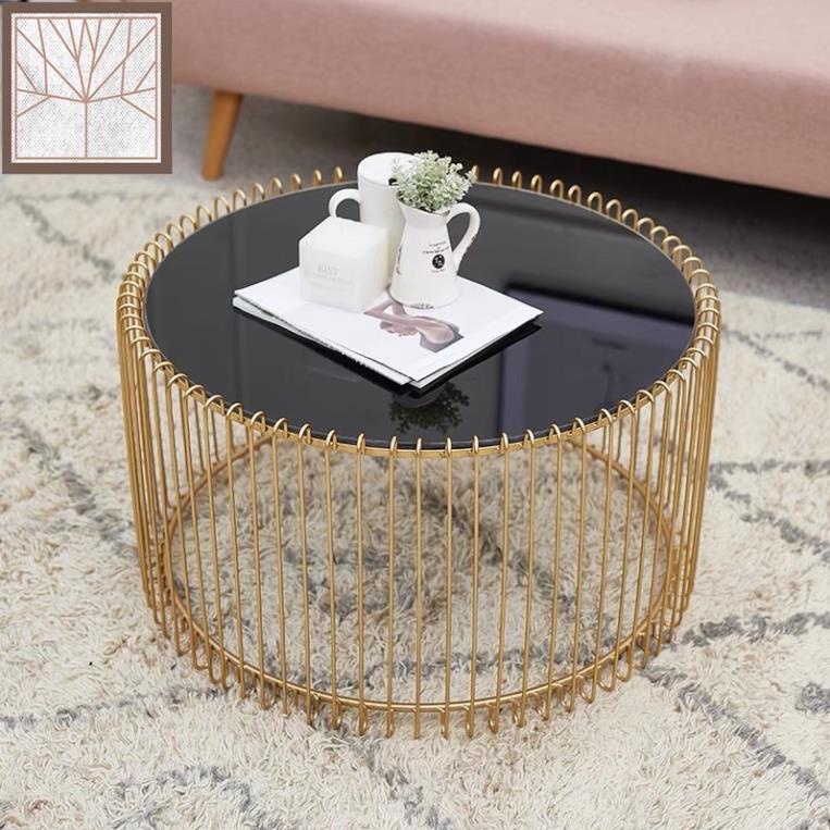 Bàn trà sofa lồng chim phòng khách mặt kính tròn sang trọng hiện đại