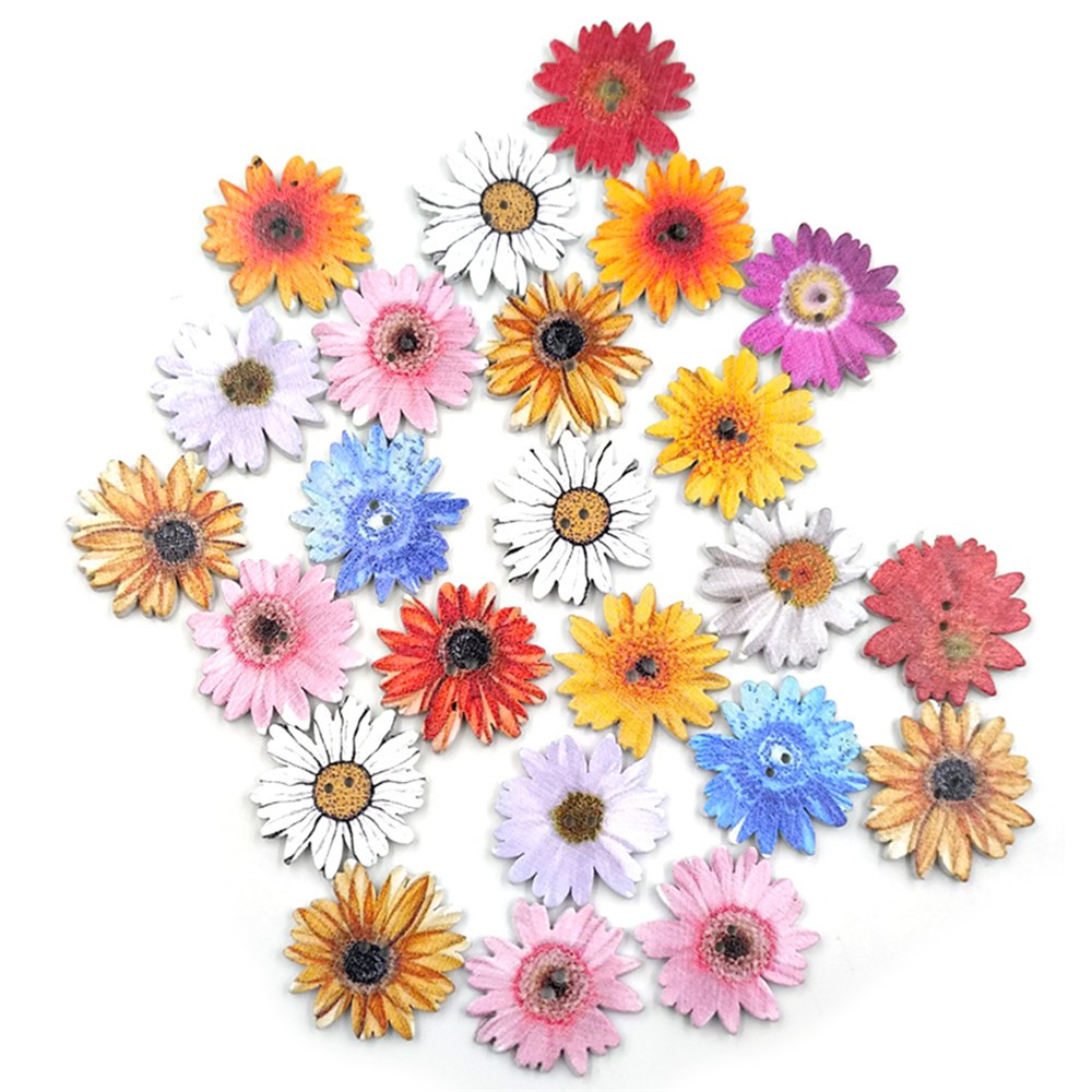 HANDMADE Set 50 Cúc Áo Gỗ Hình Hoa Cúc Xinh Xắn
