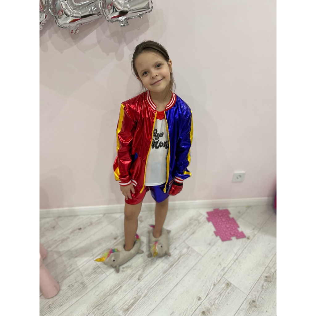 11 pieces suit Trẻ em Cô gái Suicide Squad Harley Quinn Trang phục Cosplay Joker Áo khoác T-shirt Bộ quần short