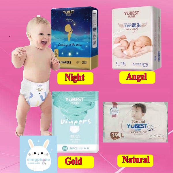 Bỉm Yubest ANGEL/ GOLD/ NATURAL/ NIGHT dán/quần nội địa trung S90 dán/ M84 dán/L78 quần/ XL72 quần/ XXL66 quần