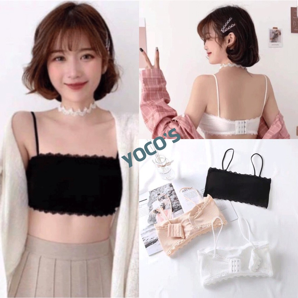 Bra quây ngực hai dây YOCO'S Cotton len tăm viền ren móc sau BRA003-Smartlife365