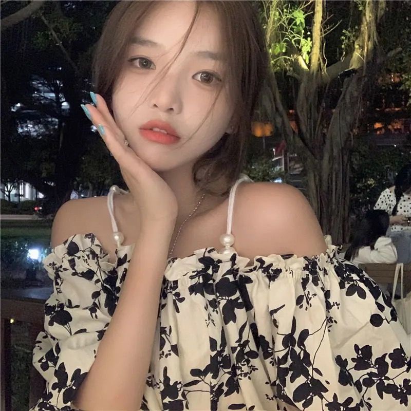 Áo Kiểu Trễ Vai Tay Phồng Họa Tiết Hoa Thời Trang Mùa Hè 2022 Cho Nữ