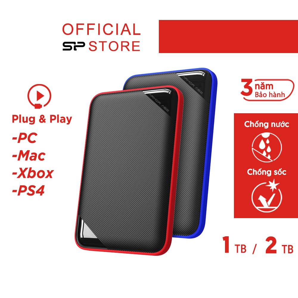 Ổ cứng di động game drive Silicon Power A62 2.5" USB 3.2/ 1TB/2TB Bảo hành 3 năm/ Chống nước/ Chống sốc