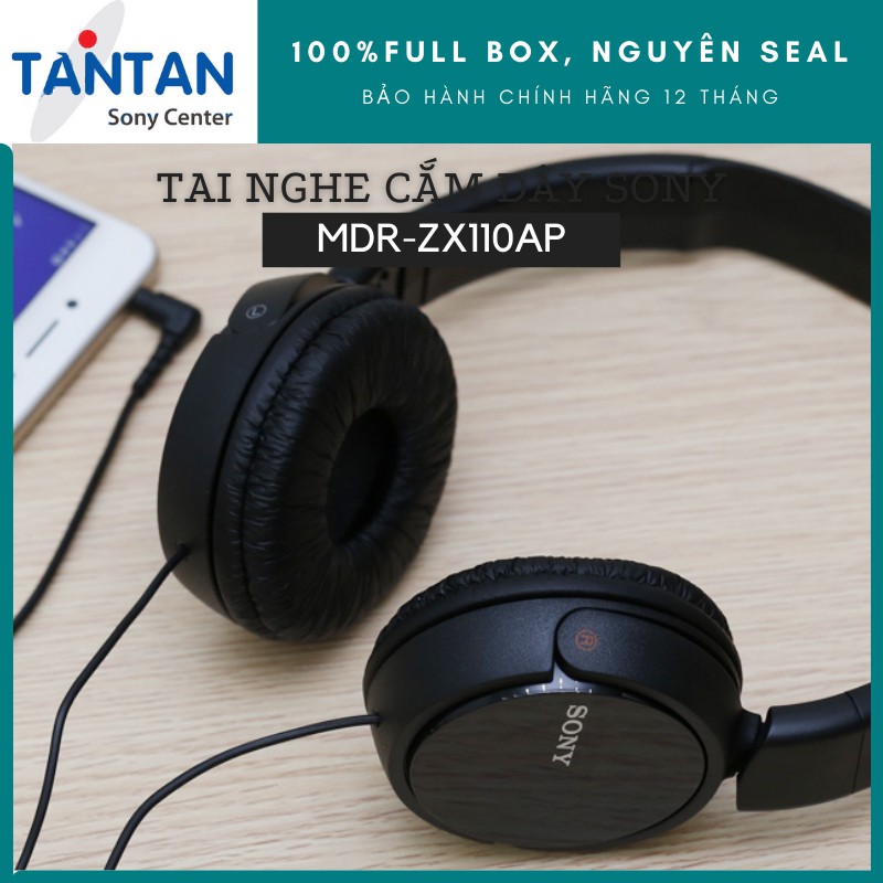 Tai nghe CHOÀNG ĐẦU Sony MDR-ZX110AP | Đầu cắm mạ vàng - Thiết kế gập gọn nhẹ - Màng loa Dynamic - Micro