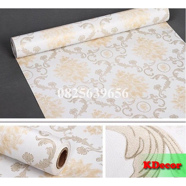 [CÓ ẢNH THẬT] Giấy dán tường hoa văn Châu Âu có sẵn keo khổ rộng 45cm, dài 10m