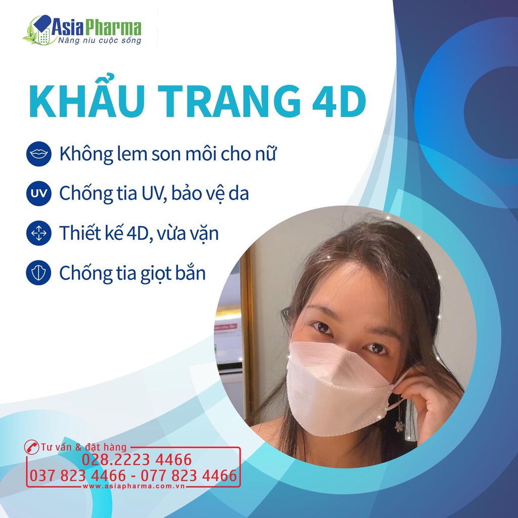 [3 HỘP]  Khẩu trang y tế 4 lớp Happiness 4D Asia Pharma kháng khuẩn cao cấp Hàn Quốc - Hộp 10 cái