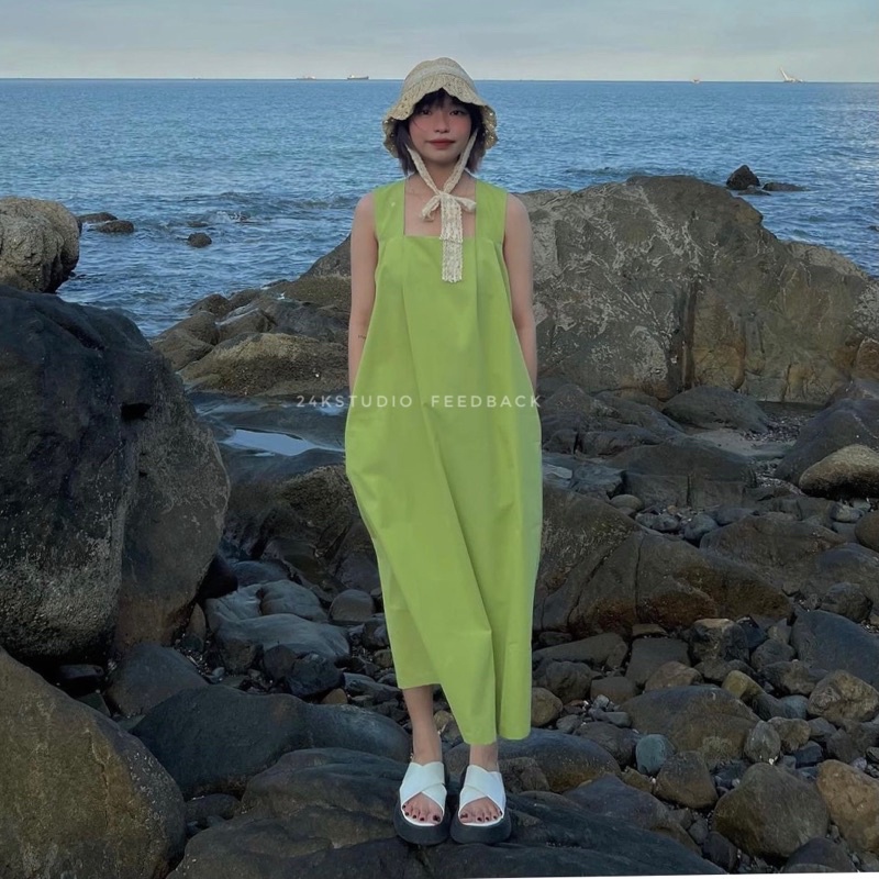 Jula dress - Váy/đầm 2 dây bản to chất vải thô hàn 24KSTUDIO