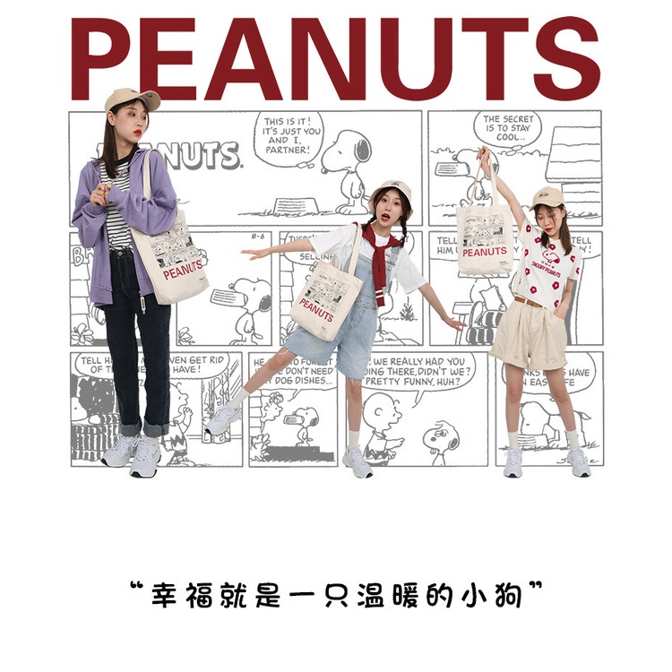 Túi Xách Vải Canvas In Hình Snoopy Dễ Phối Đồ Thời Trang Xuân Hè Cho Nữ