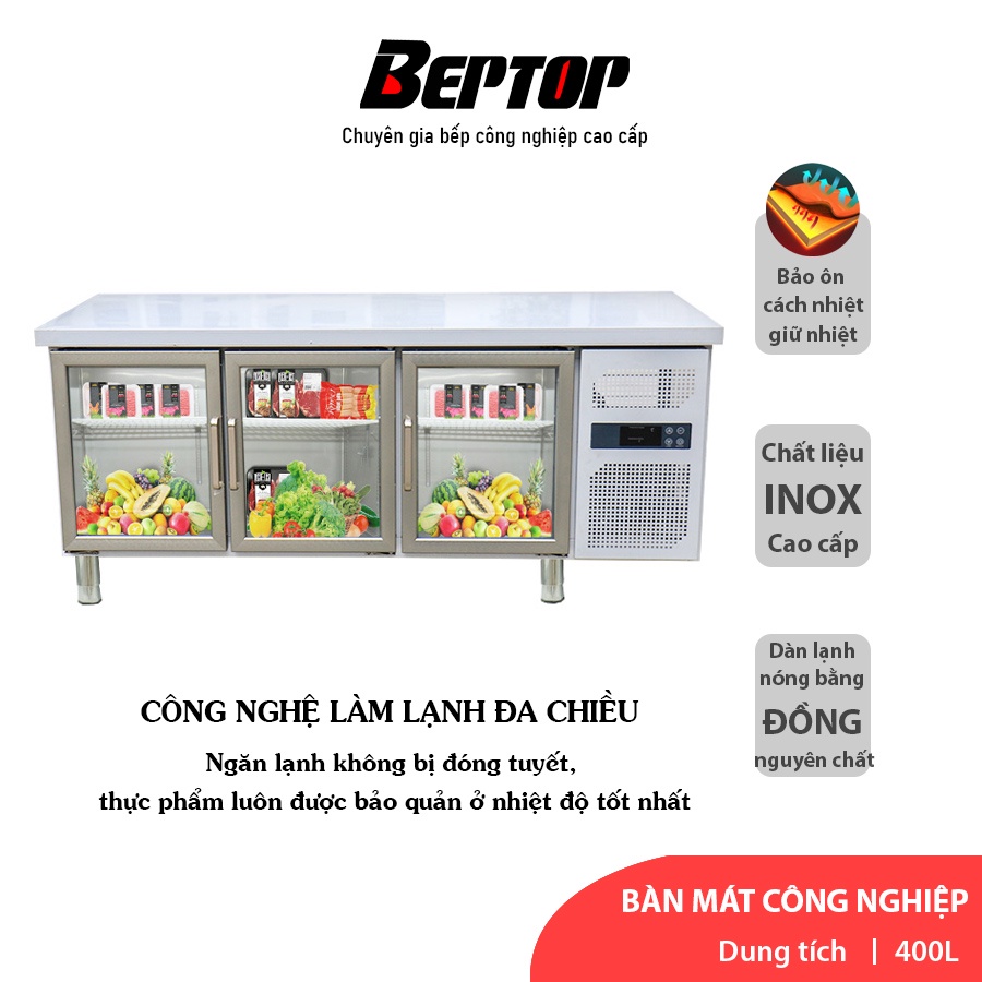 Bàn mát công nghiệp 1800 cánh kính BEPTOP BM18K cao cấp